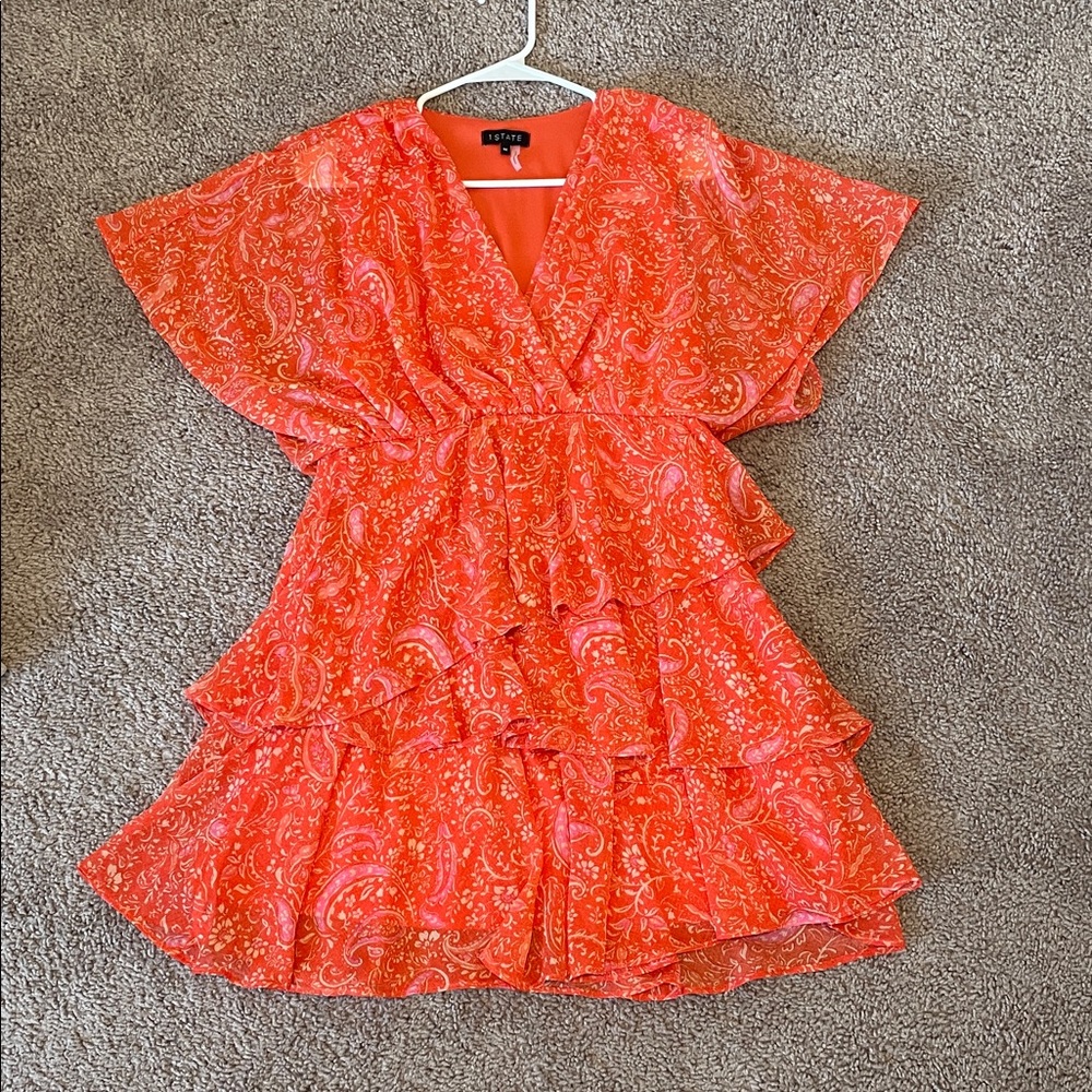 Size Medium Vibrant Orange Paisley Mini Dress with Lining